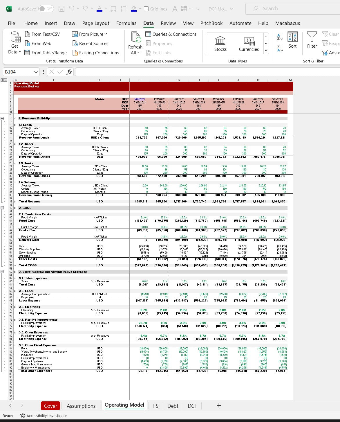 DCF Operating Model Excel Spreadsheet Snip