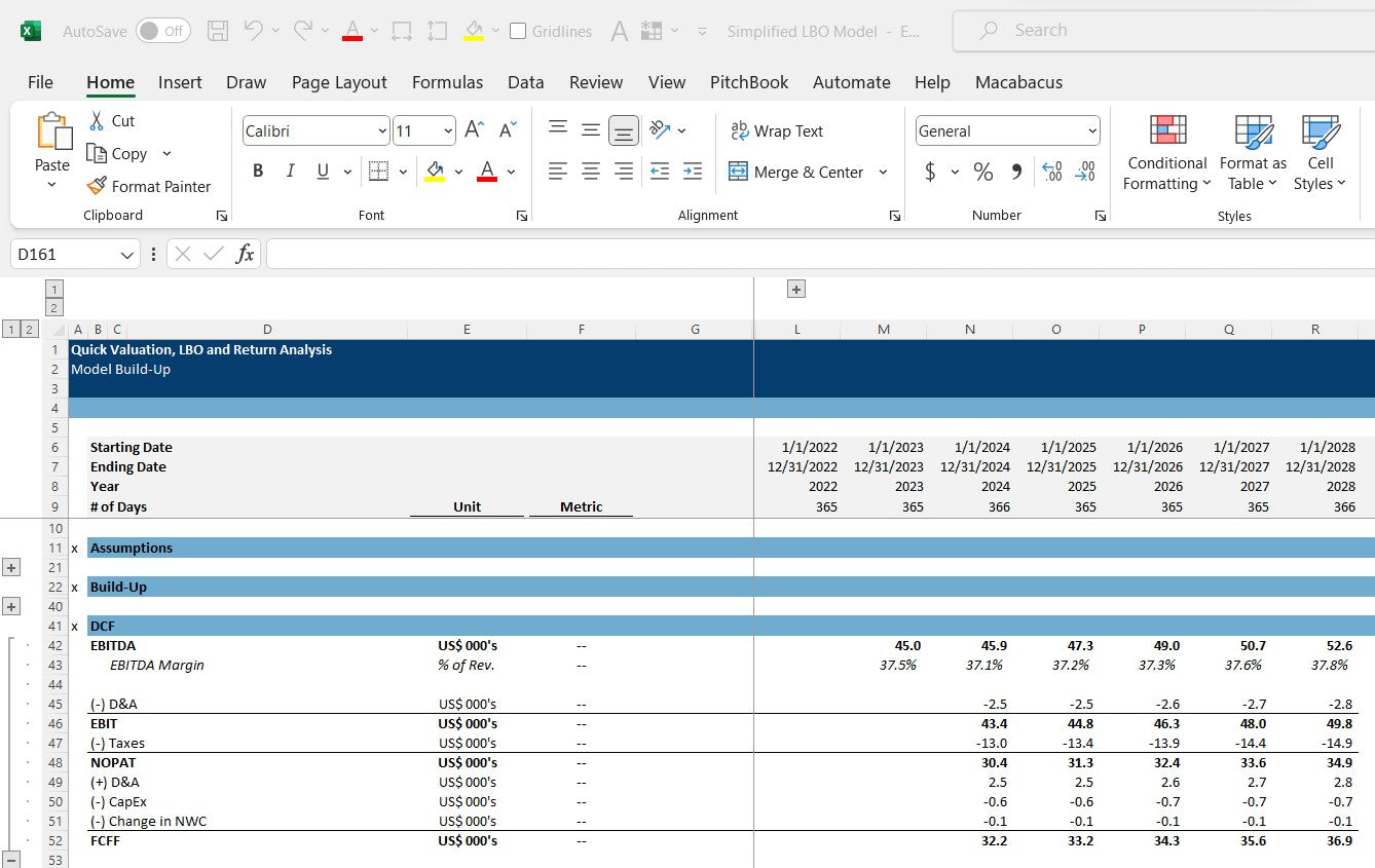 LBO and Return Analysis Excel Spreadsheet Template. Snio Build-up