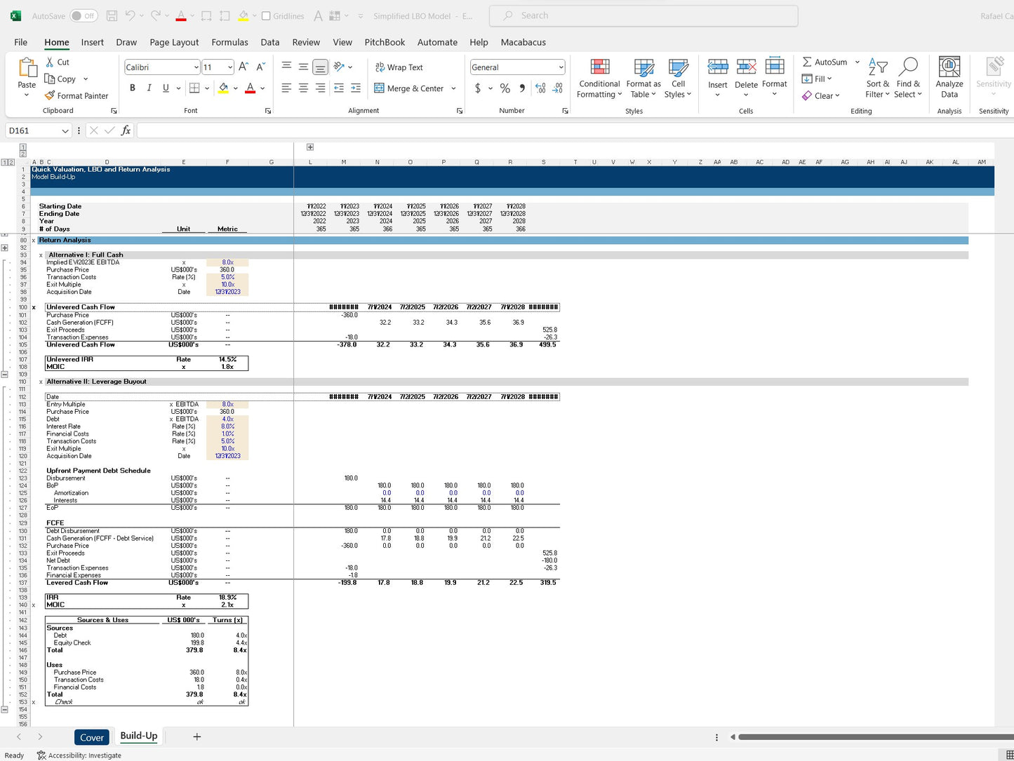 LBO and Return Analysis Excel Spreadsheet Template. Snip Return Analysis