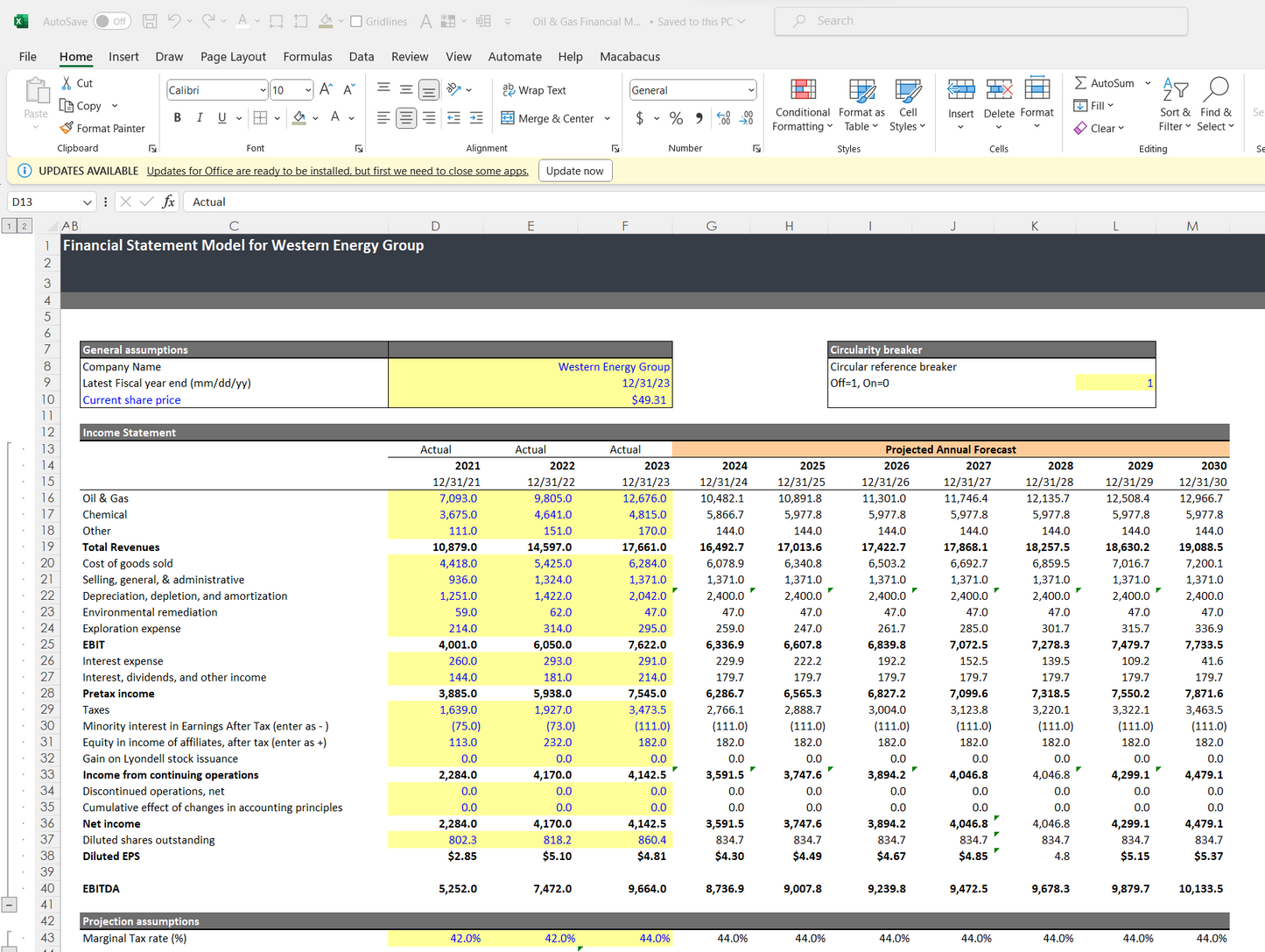 Oil & Gas Financial Model Template