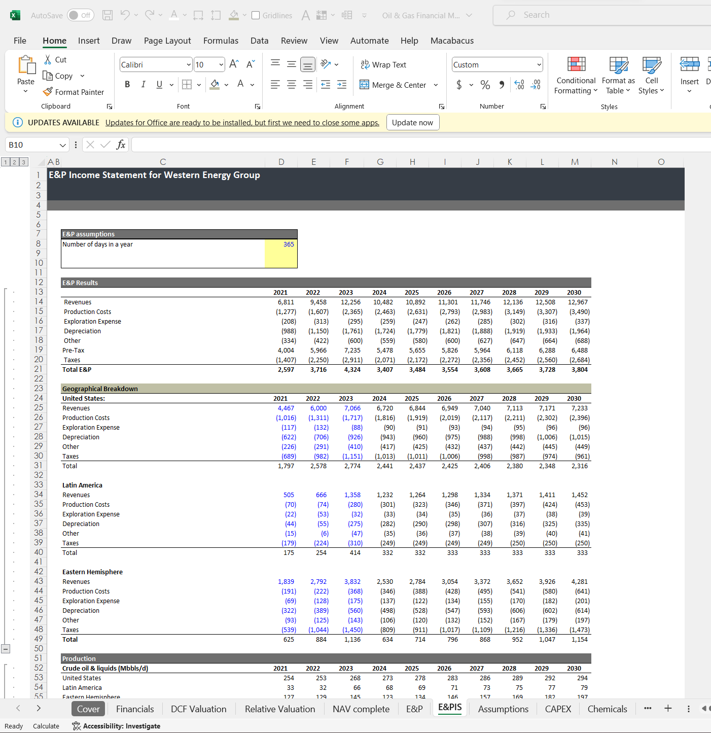 Oil & Gas Financial Model Template