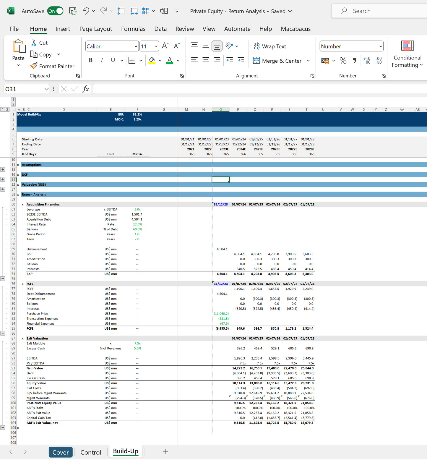 Private Equity / Leveraged Buyout (LBO) Financial Model Excel Spreadsheet Template. Build-up Snip