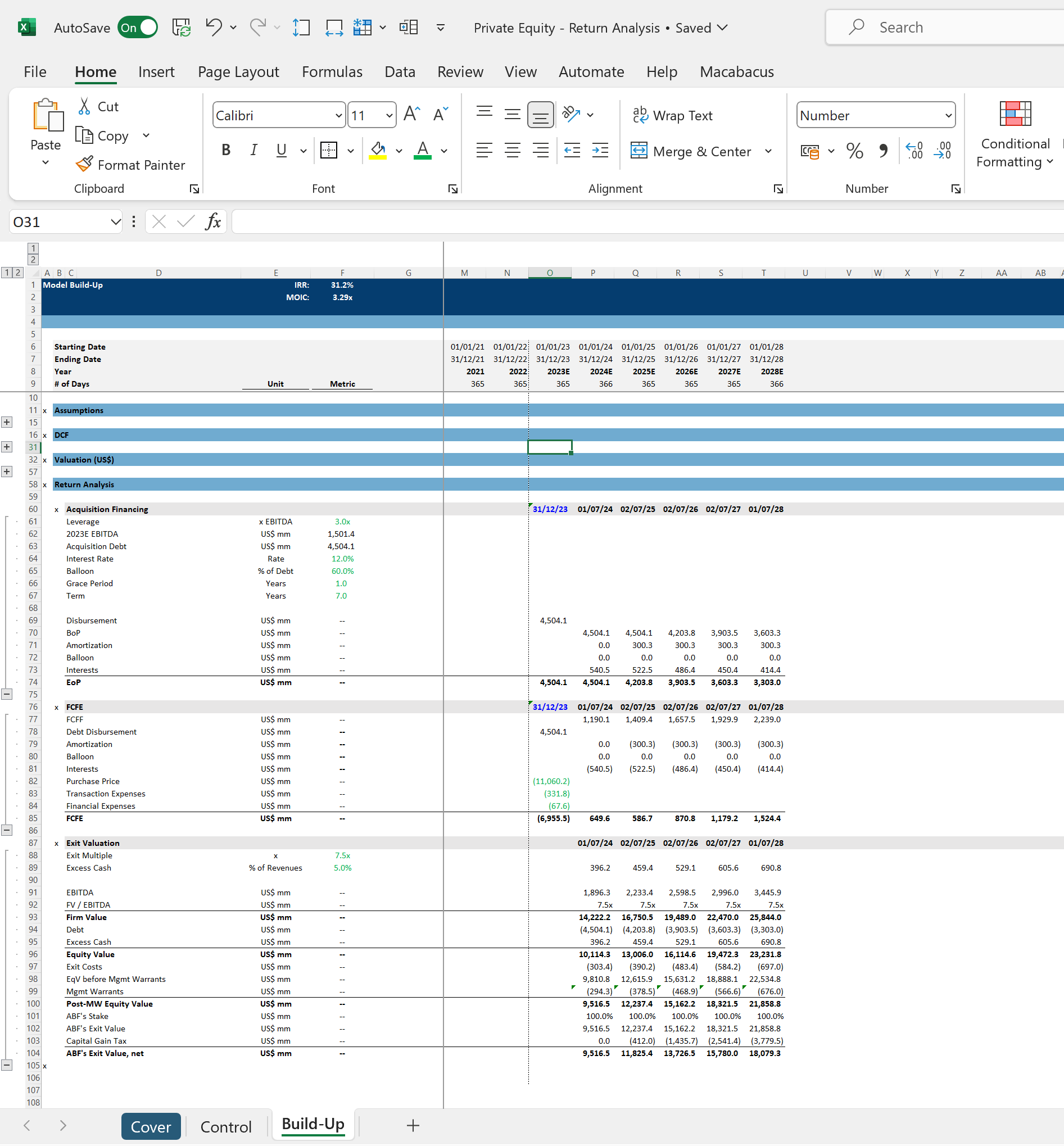Private Equity / Leveraged Buyout (LBO) Financial Model Excel Spreadsheet Template. Build-up Snip