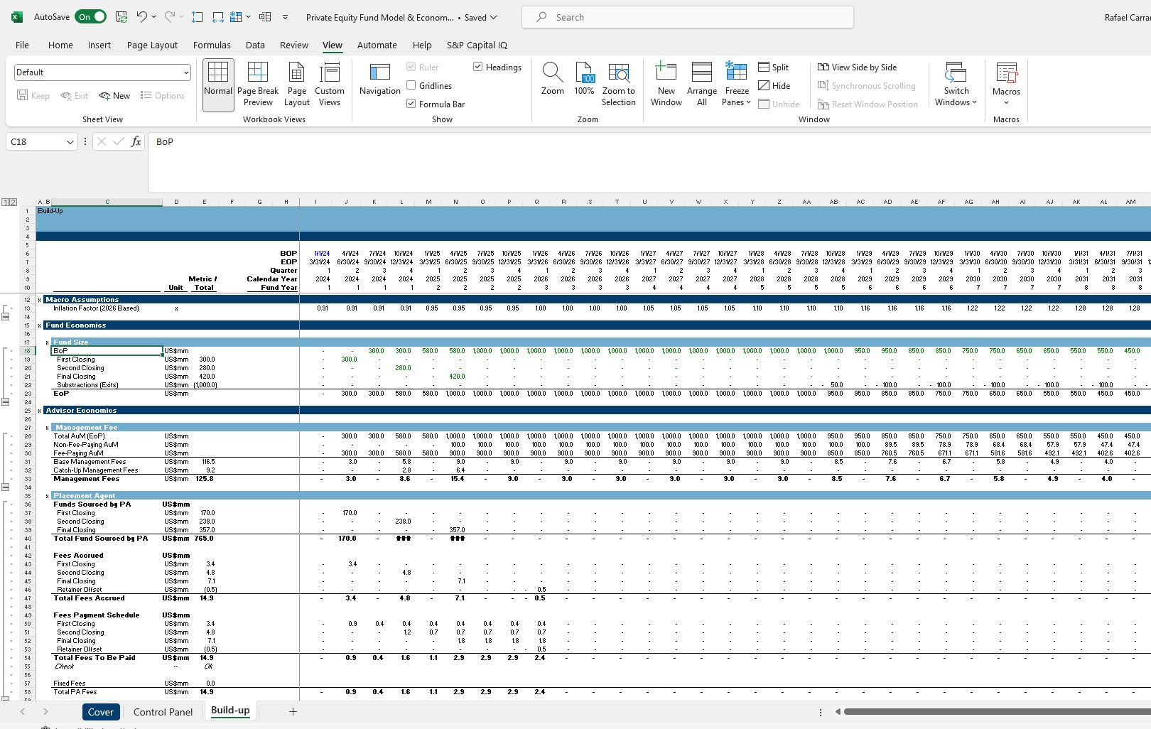Private Equity Fund Projections Spreadsheet Build Up Snip 1