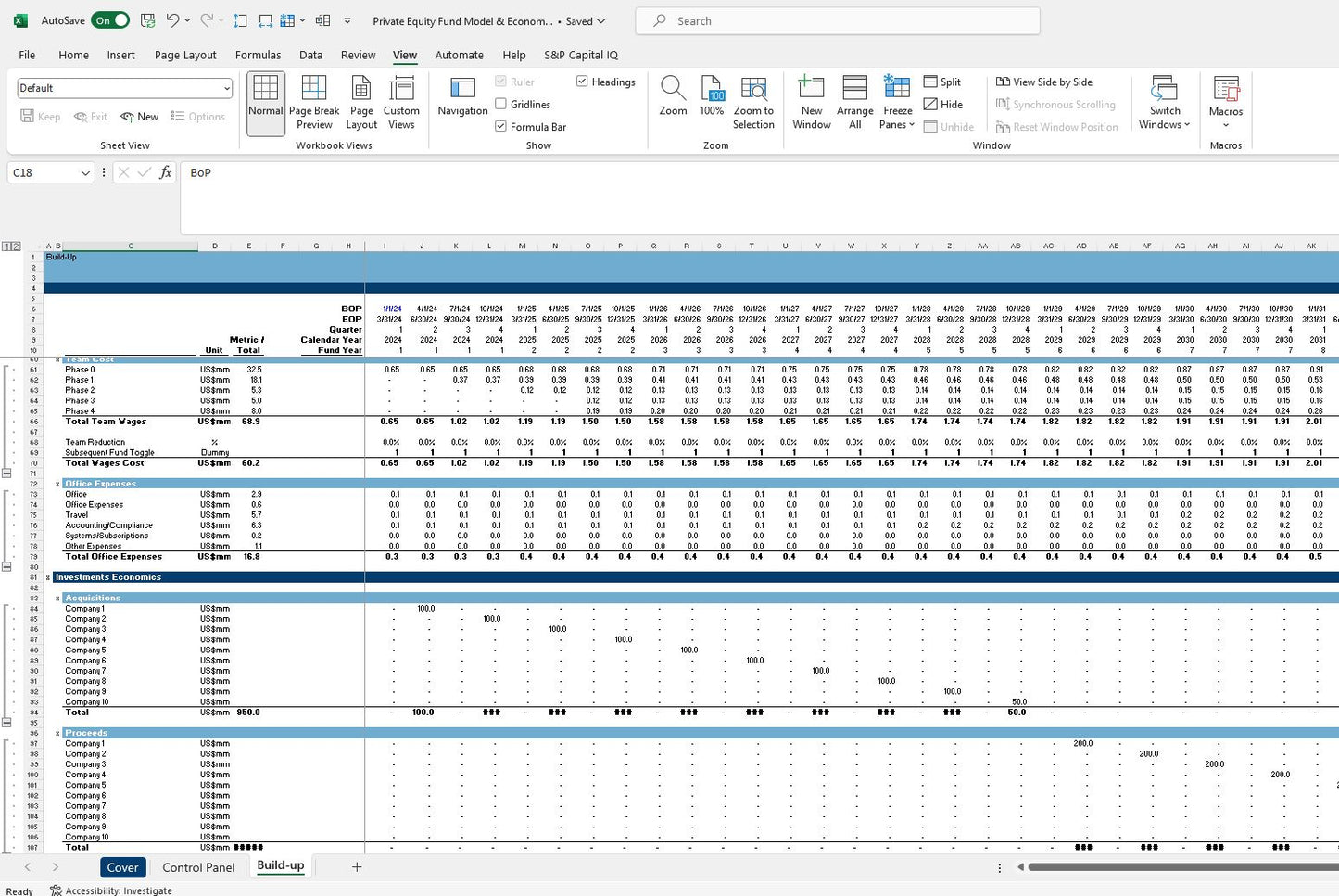 Private Equity Fund Projections Spreadsheet Build Up Snip 2