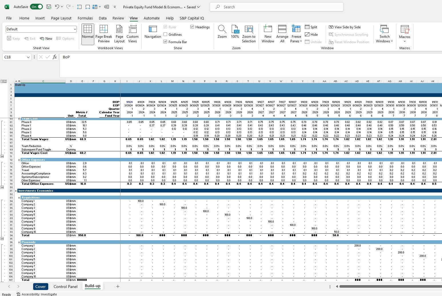 Private Equity Fund Projections Spreadsheet Build Up Snip 2