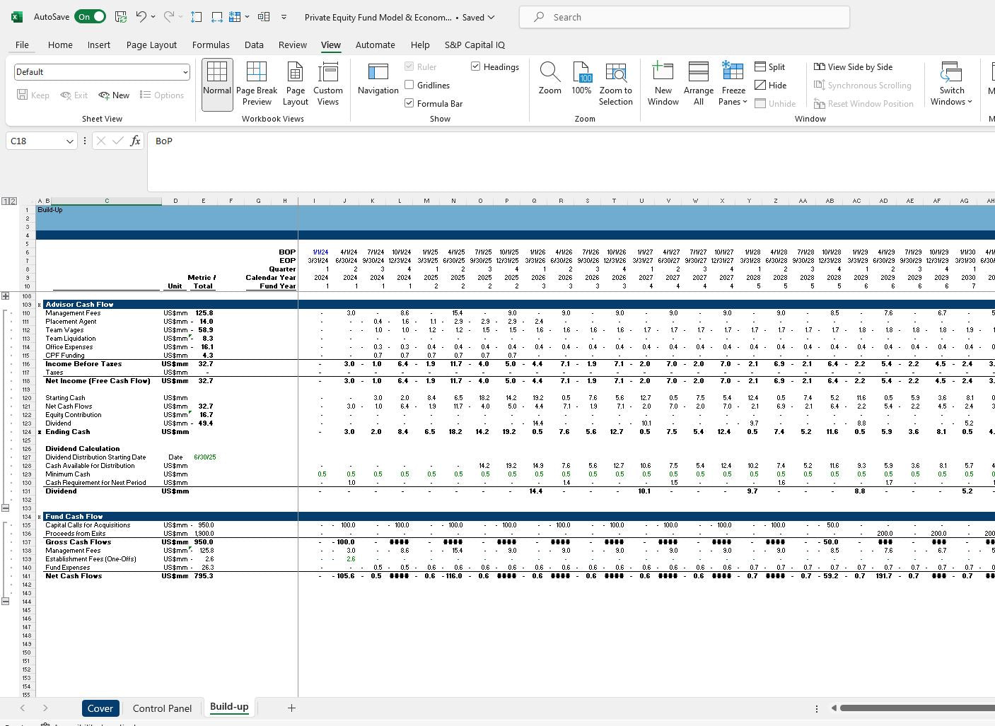 Private Equity Fund Projections Spreadsheet Build Up Snip 3