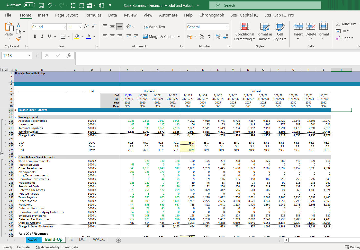 SaaS Business Financial Model and Valuation Excel Spreadsheet Template. Build-up snip 6