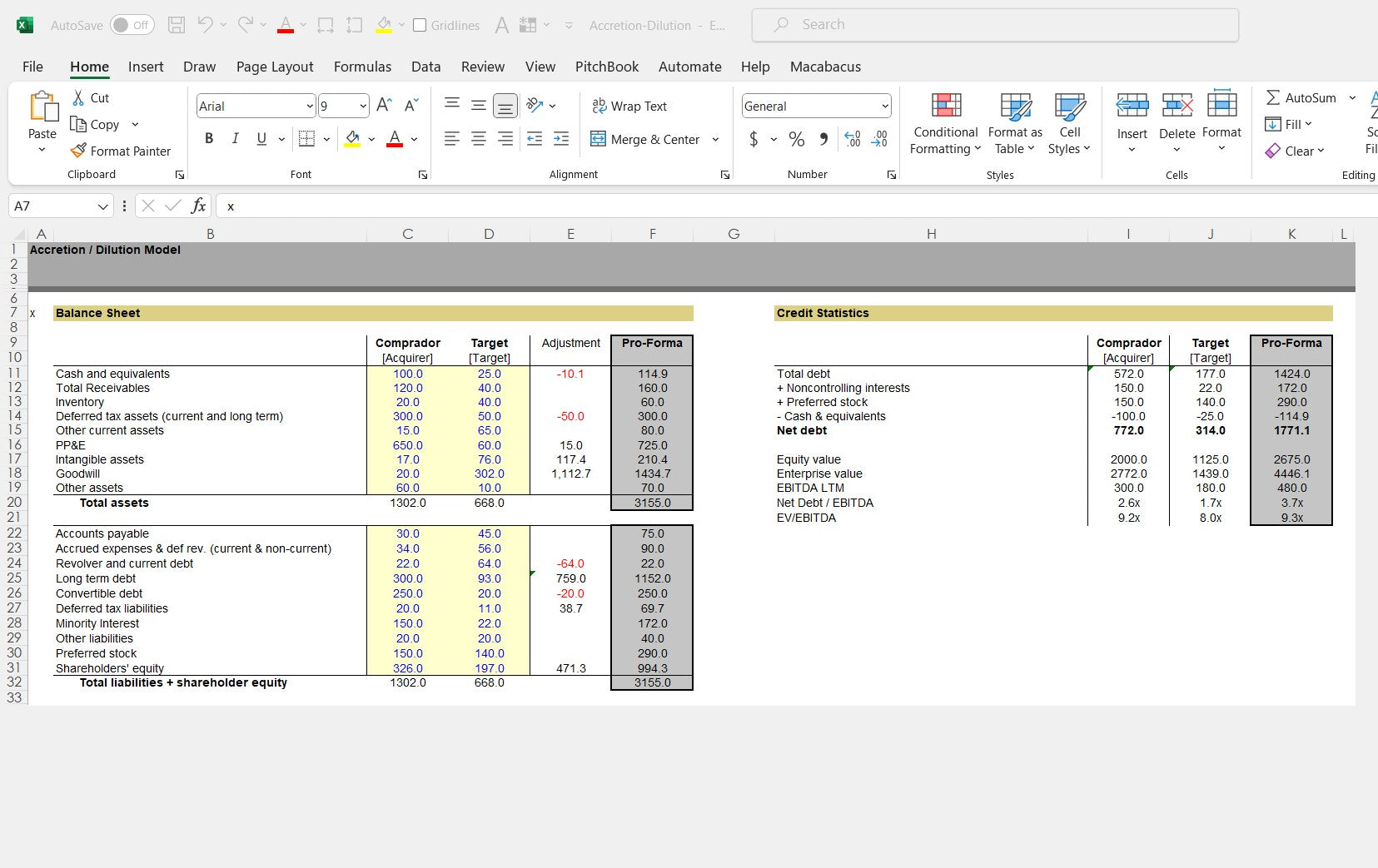 Accretion Dilution Spreadsheet Template Snip 2