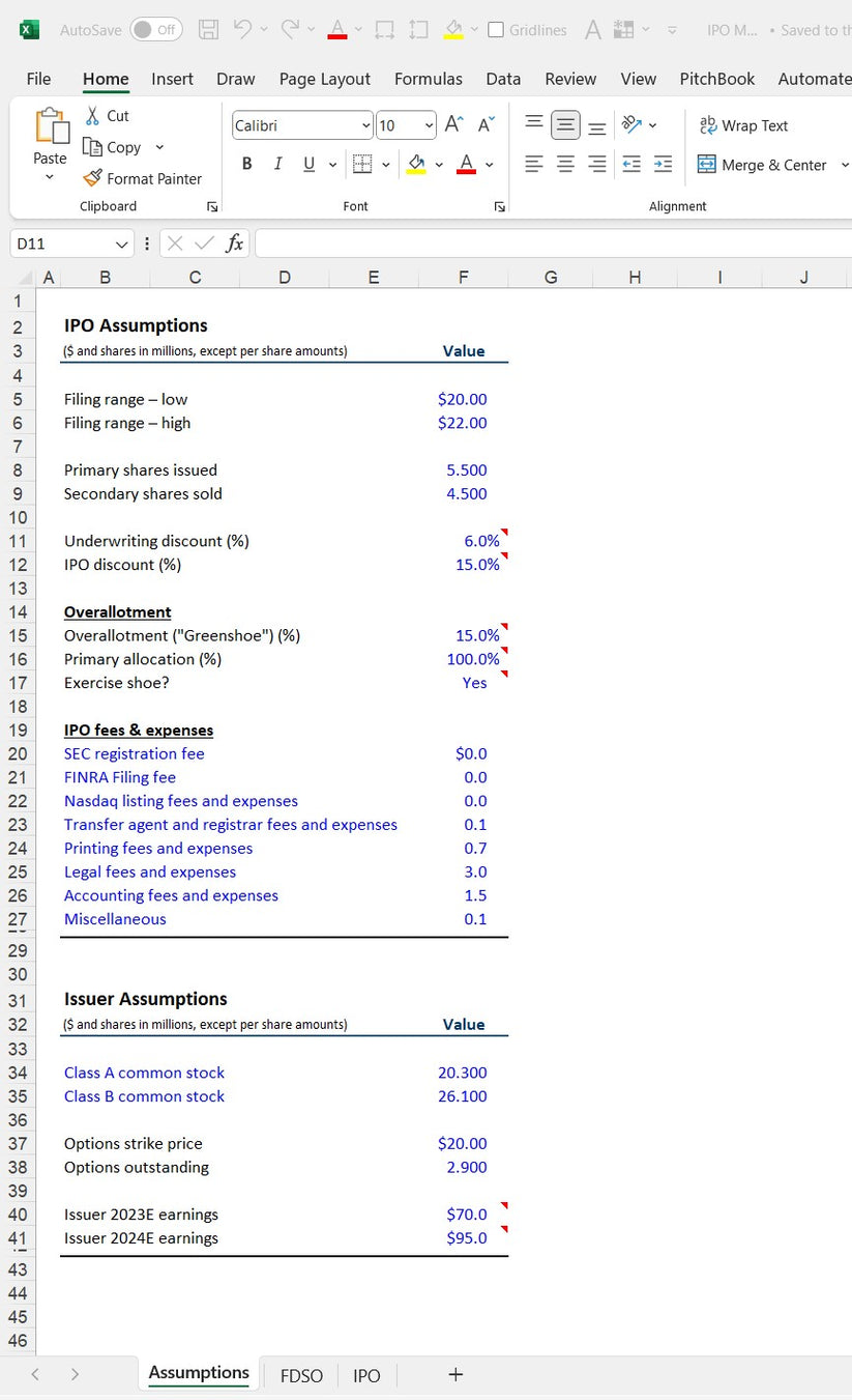 Ipo Filing Datatable Initial Public Offering (IPO) Financial Model Excel Spreadsheet Templa ...