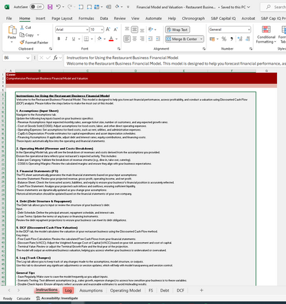 Restaurant Financial Model and Valuation Excel Spreadsheet Template